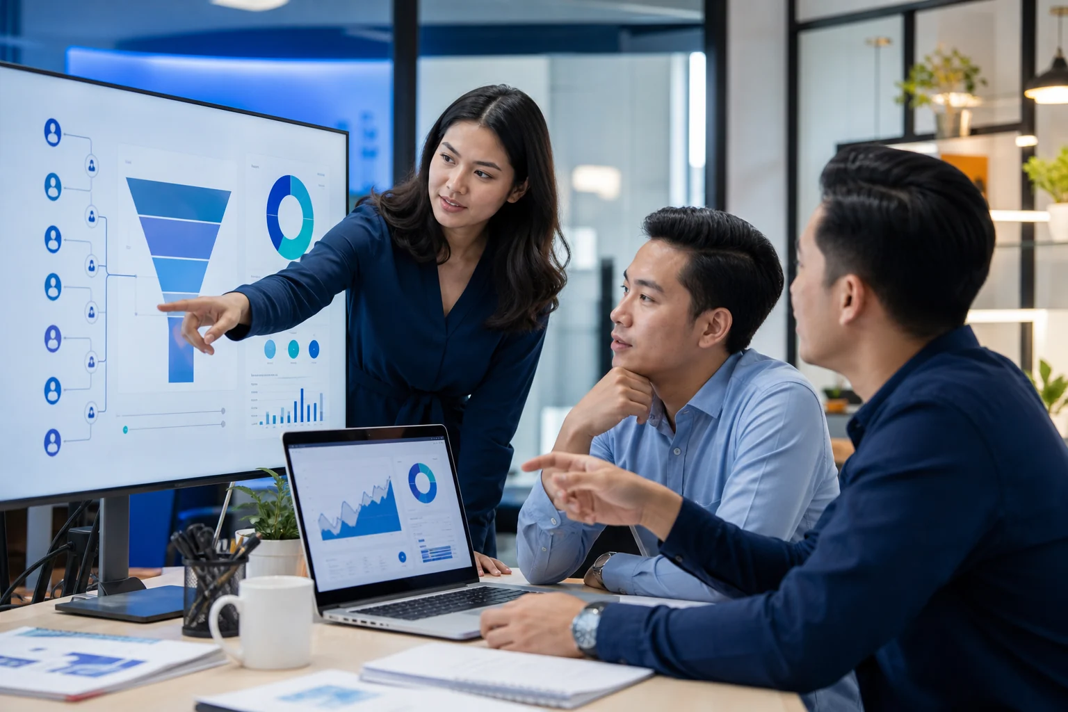Tim bisnis Indonesia menganalisis customer journey menggunakan sistem CRM